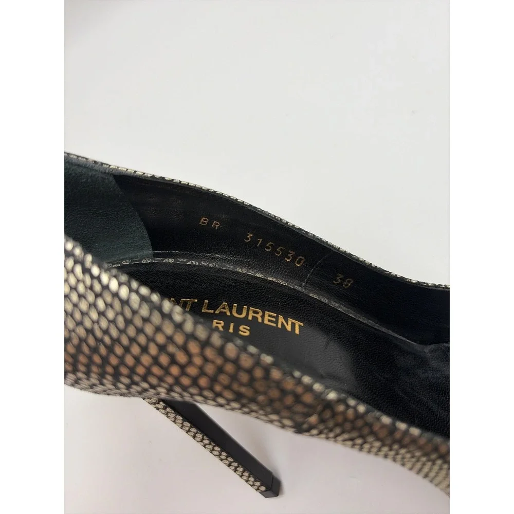 Saint Laurent Paris Anja Pumps Silver Black Snakeskin Stiletto Heels‎ 315530 38